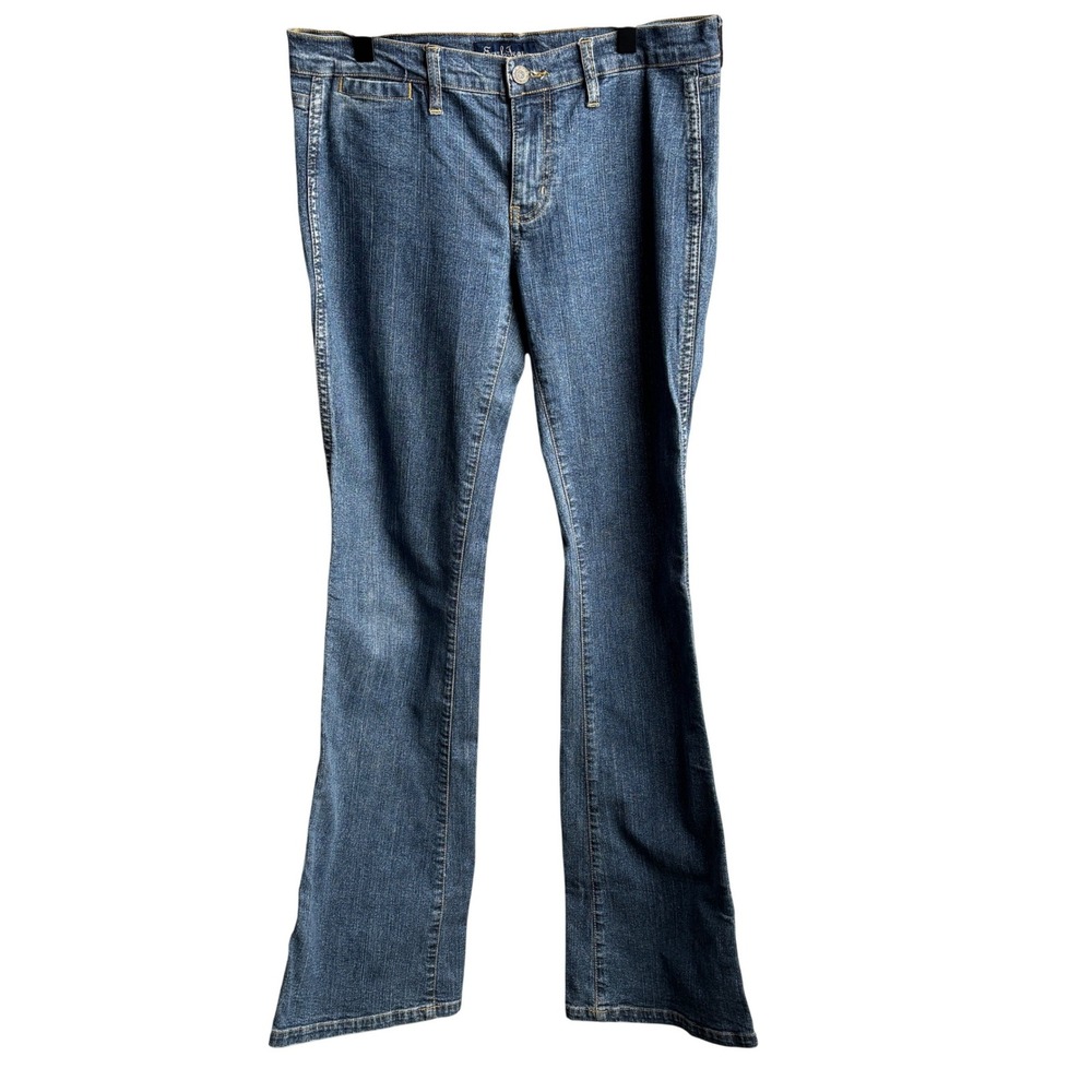 Y2K Earl Jean Malibu Jean Blue Flare Bootcut Stretch Denim Pants Sz 28 Low Rise